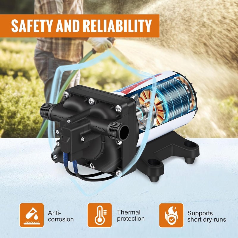 YoungTree مضخة غشاء ضغط الماء 110 فولت تيار متردد 5.0 جالون في الدقيقة 70 PSI مضخة نقل مياه ذاتية التحضير للسيارات المنزلية والحدائق وغسيل السيارات وبراميل المطر - Image 5